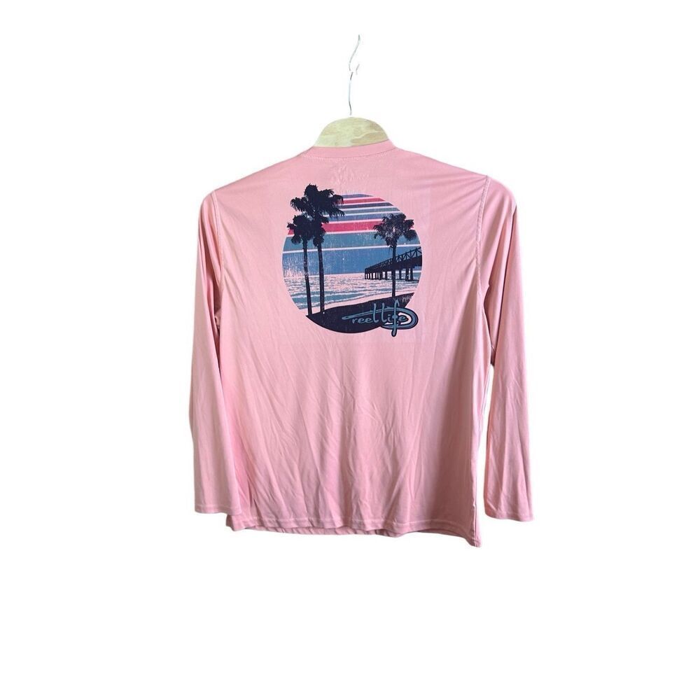Reel Life XXL Long Sleeve Sun Rash Guard Shirt Pier and Palm Trees Peach Color